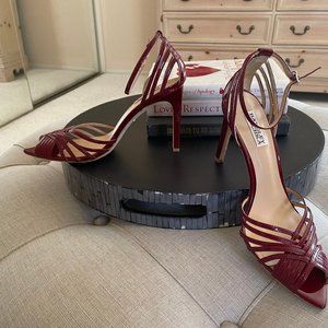 Badgley Mischka Pointed Peep Toe Strapped Stiletto-Cranberry